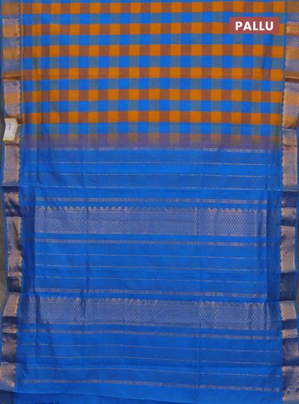 Cs Blue & Mustard Yellow Semi Silk Cotton Saree - Paalum Pazhamum Checks
