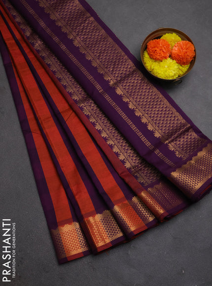 Orange & Purple Semi Silk Cotton Saree - Paalum Pazhamum Checks