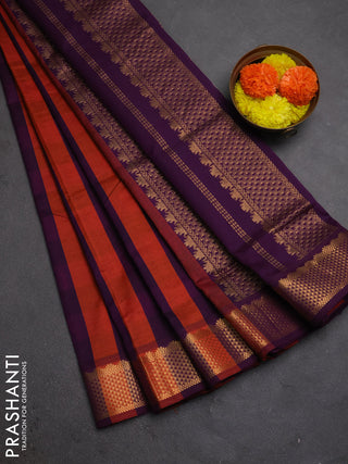 Orange & Purple Semi Silk Cotton Saree - Paalum Pazhamum Checks
