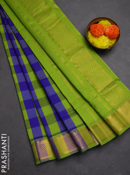 Green & Blue Semi Silk Cotton Saree - Paalum Pazhamum Checks