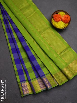Green & Blue Semi Silk Cotton Saree - Paalum Pazhamum Checks
