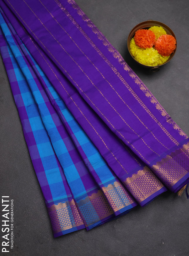 Blue & Purple Semi Silk Cotton Saree - Paalum Pazhamum Checks