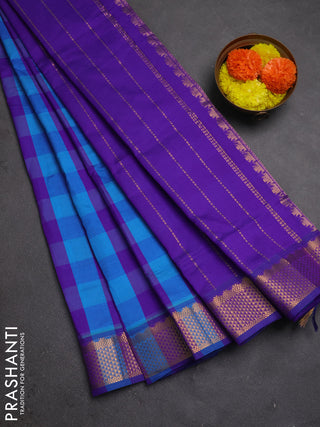 Blue & Purple Semi Silk Cotton Saree - Paalum Pazhamum Checks