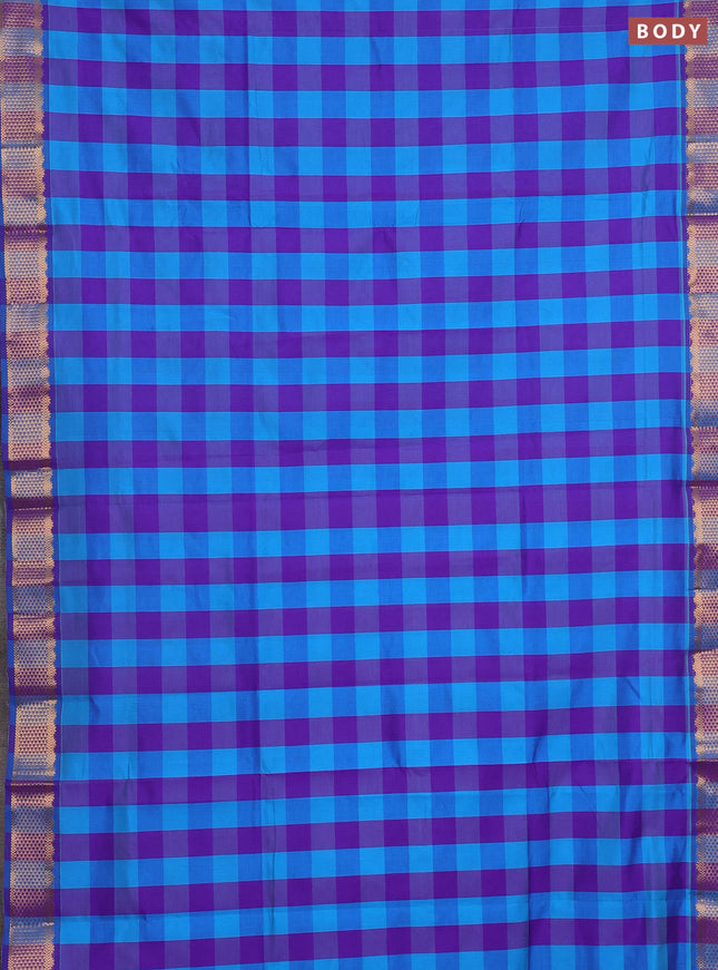 Blue & Purple Semi Silk Cotton Saree - Paalum Pazhamum Checks