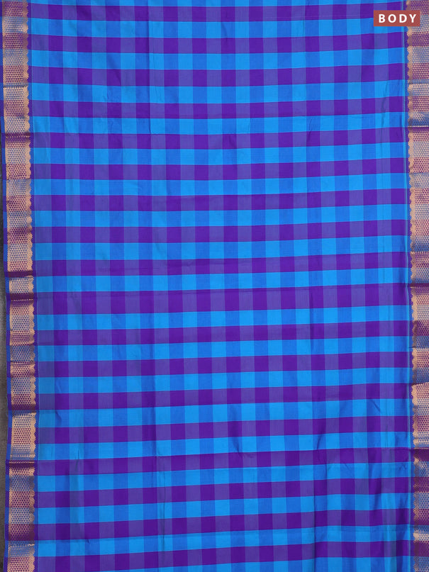 Blue & Purple Semi Silk Cotton Saree - Paalum Pazhamum Checks