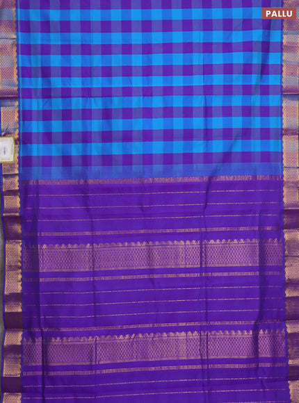 Blue & Purple Semi Silk Cotton Saree - Paalum Pazhamum Checks