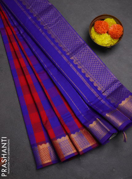 Red & Blue Semi Silk Cotton Saree - Paalum Pazhamum Checks