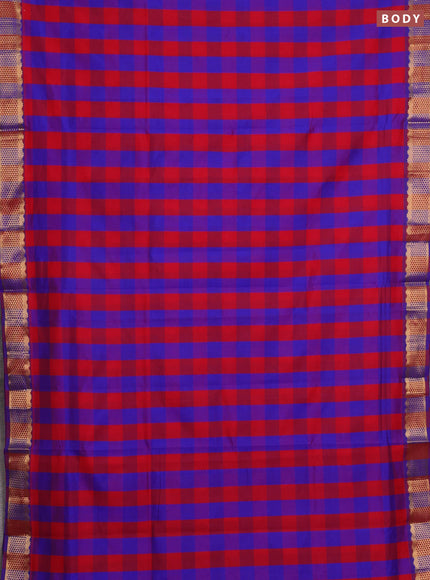 Red & Blue Semi Silk Cotton Saree - Paalum Pazhamum Checks