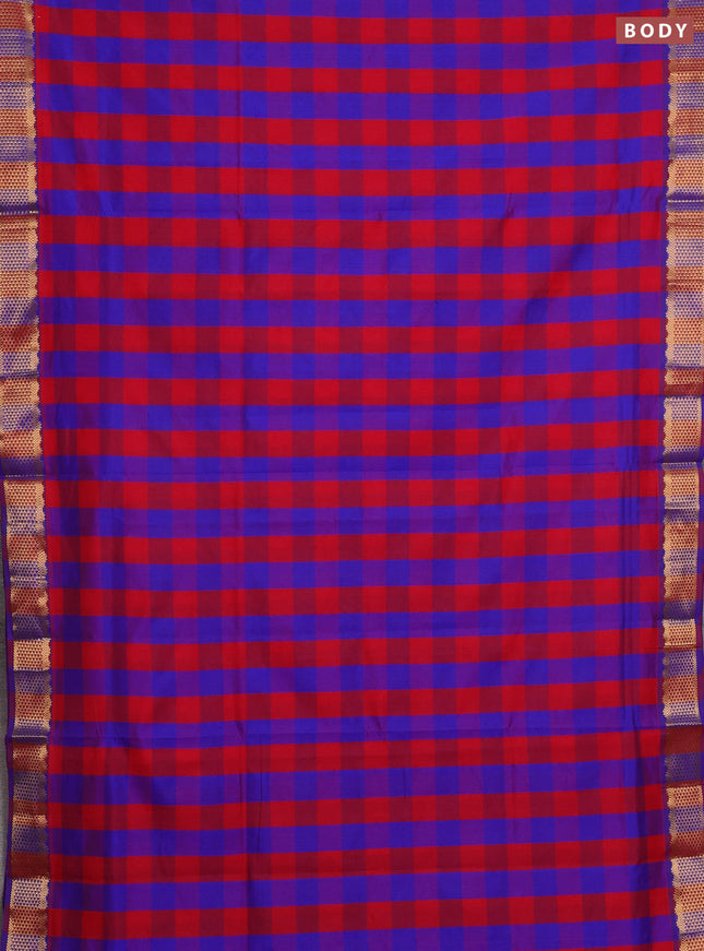 Red & Blue Semi Silk Cotton Saree - Paalum Pazhamum Checks