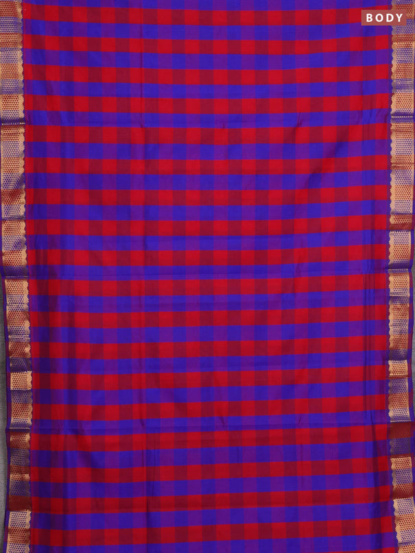 Red & Blue Semi Silk Cotton Saree - Paalum Pazhamum Checks