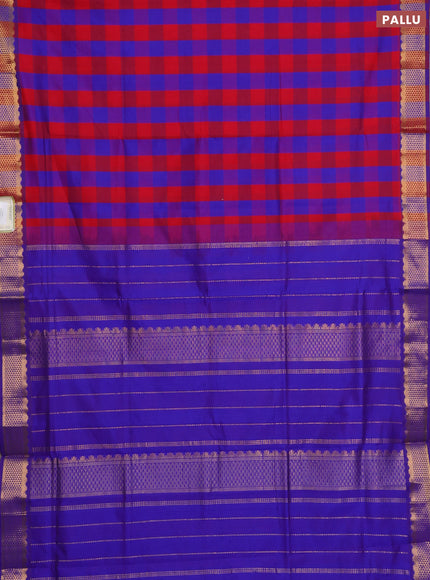 Red & Blue Semi Silk Cotton Saree - Paalum Pazhamum Checks