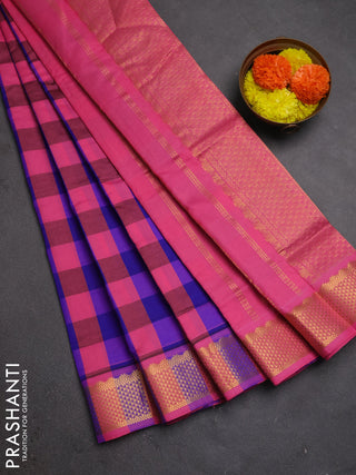 Blue & Pink Semi Silk Cotton Saree - Paalum Pazhamum Checks