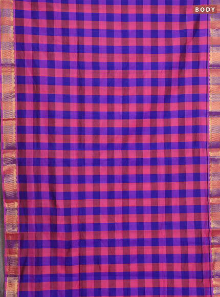Blue & Pink Semi Silk Cotton Saree - Paalum Pazhamum Checks
