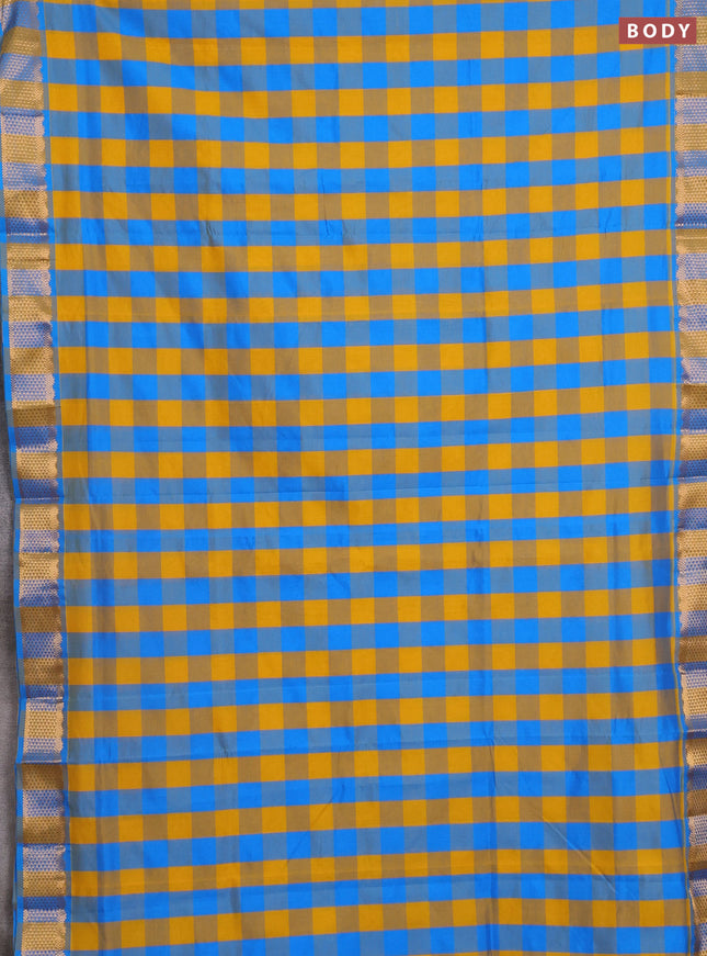 Cs Blue & Mustard Yellow Semi Silk Cotton Saree - Paalum Pazhamum Checks