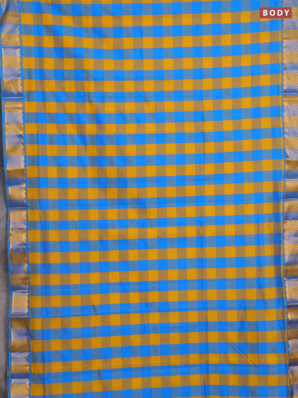 Cs Blue & Mustard Yellow Semi Silk Cotton Saree - Paalum Pazhamum Checks