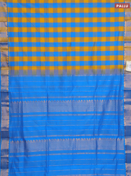 Cs Blue & Mustard Yellow Semi Silk Cotton Saree - Paalum Pazhamum Checks