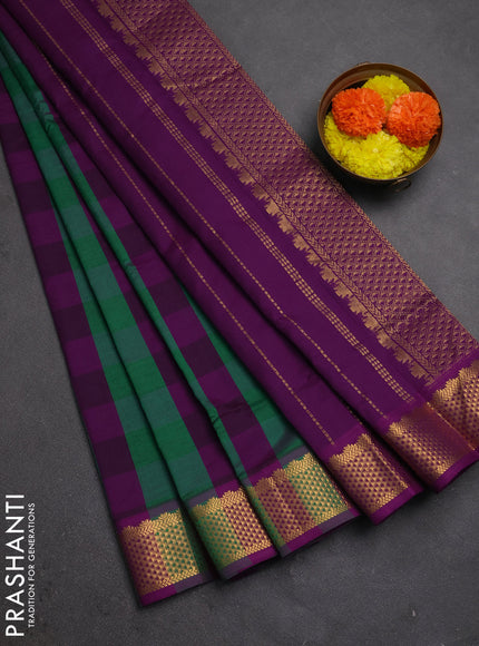 Purple & Green Semi Silk Cotton Saree - Paalum Pazhamum Checks