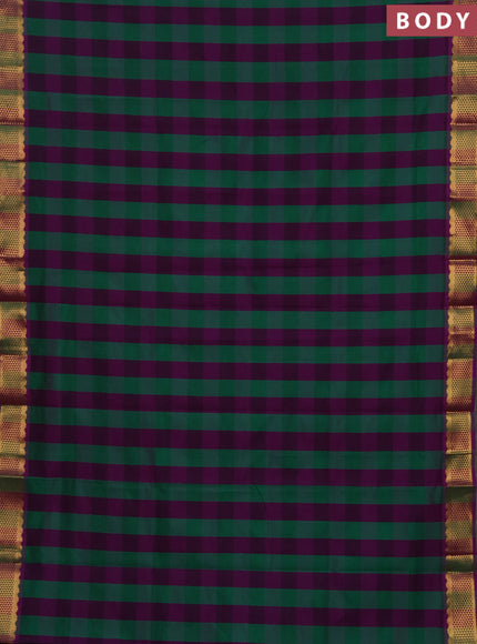 Purple & Green Semi Silk Cotton Saree - Paalum Pazhamum Checks