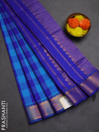 Cs Blue & Blue Semi Silk Cotton Saree - Paalum Pazhamum Checks