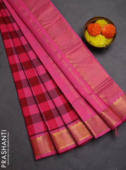 Pink & Maroon Semi Silk Cotton Saree - Paalum Pazhamum Checks
