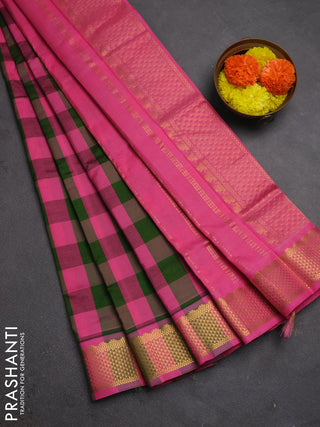 Pink & Green Semi Silk Cotton Saree - Paalum Pazhamum Checks