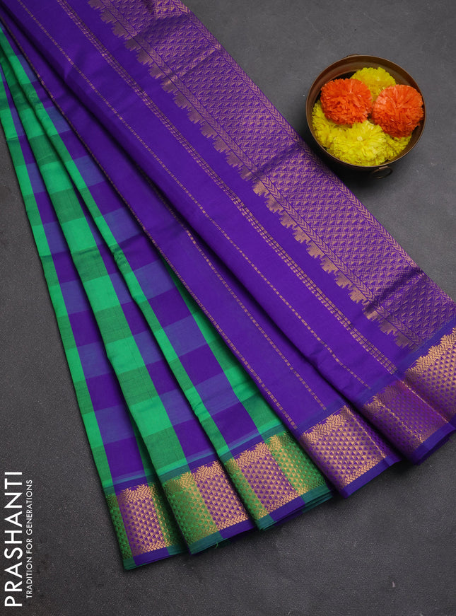 Green & Purple Semi Silk Cotton Saree - Paalum Pazhamum Checks