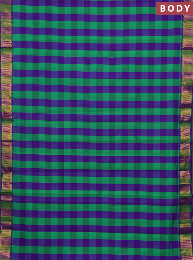 Green & Purple Semi Silk Cotton Saree - Paalum Pazhamum Checks