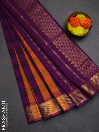 Purple & Orange Semi Silk Cotton Saree - Paalum Pazhamum Checks
