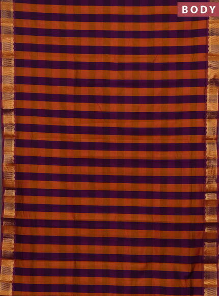 Purple & Orange Semi Silk Cotton Saree - Paalum Pazhamum Checks