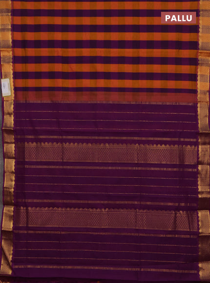 Purple & Orange Semi Silk Cotton Saree - Paalum Pazhamum Checks