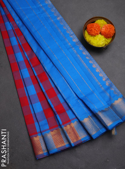 Cs Blue & Red Semi Silk Cotton Saree - Paalum Pazhamum Checks