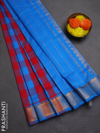 Cs Blue & Red Semi Silk Cotton Saree - Paalum Pazhamum Checks