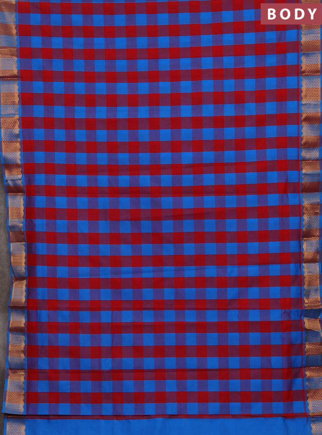 Cs Blue & Red Semi Silk Cotton Saree - Paalum Pazhamum Checks