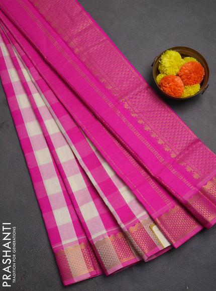 Pink & Off White Semi Silk Cotton Saree - Paalum Pazhamum Checks