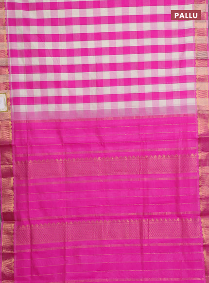Pink & Off White Semi Silk Cotton Saree - Paalum Pazhamum Checks