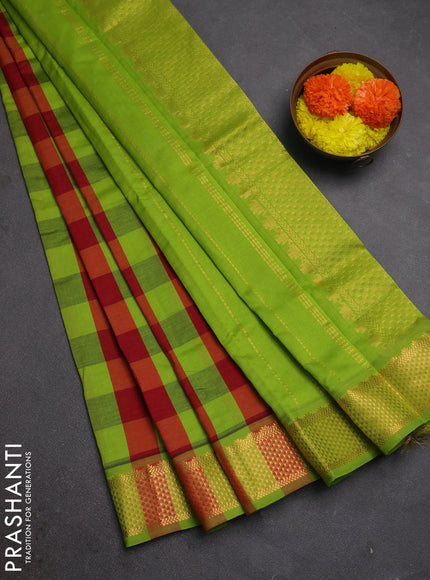 Green & Maroon Semi Silk Cotton Saree - Paalum Pazhamum Checks