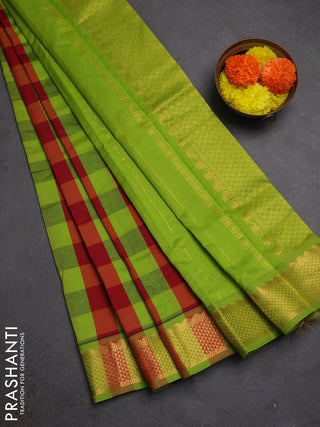 Green & Maroon Semi Silk Cotton Saree - Paalum Pazhamum Checks
