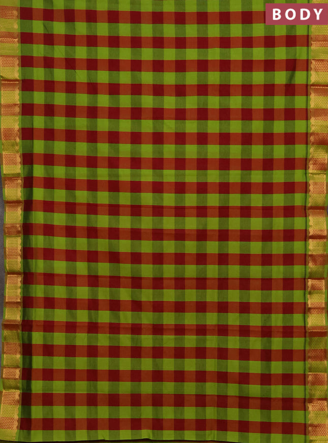 Green & Maroon Semi Silk Cotton Saree - Paalum Pazhamum Checks