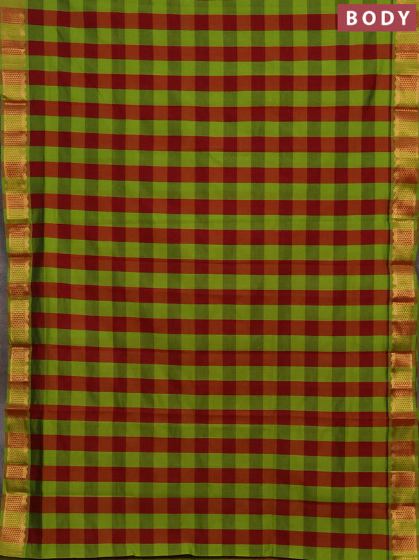 Green & Maroon Semi Silk Cotton Saree - Paalum Pazhamum Checks