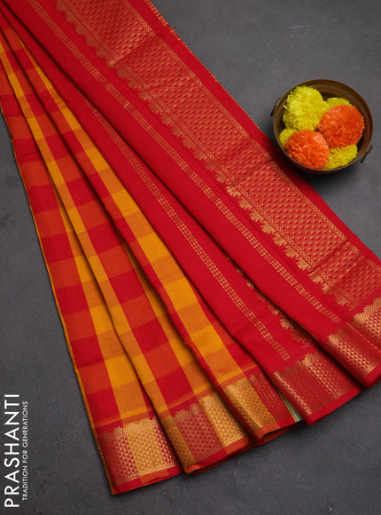 Red & Mustard Yellow Semi Silk Cotton Saree - Paalum Pazhamum Checks