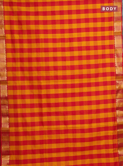 Red & Mustard Yellow Semi Silk Cotton Saree - Paalum Pazhamum Checks