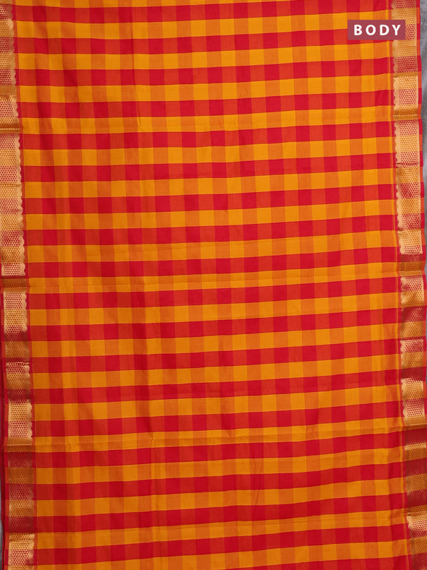 Red & Mustard Yellow Semi Silk Cotton Saree - Paalum Pazhamum Checks