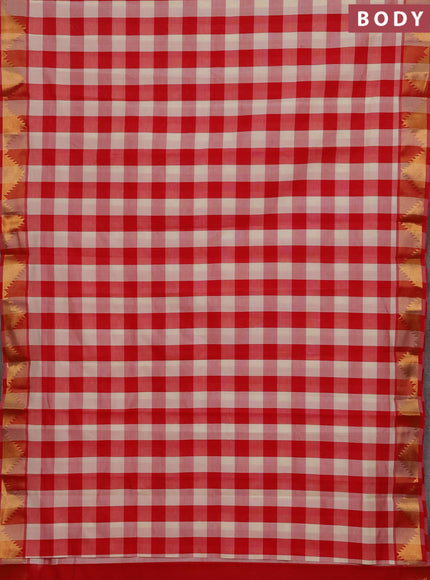 Red & Off White Semi Silk Cotton Saree - Paalum Pazhamum Checks