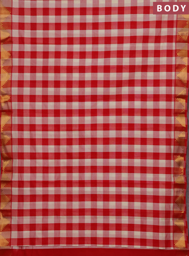 Red & Off White Semi Silk Cotton Saree - Paalum Pazhamum Checks