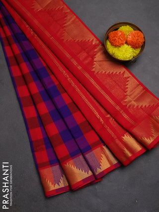 Red & Violet Semi Silk Cotton Saree - Paalum Pazhamum Checks