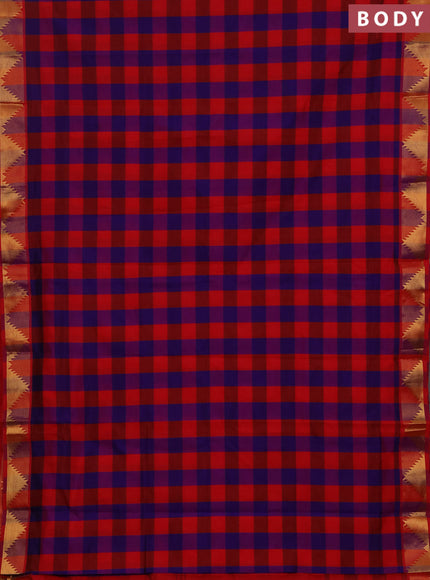 Red & Violet Semi Silk Cotton Saree - Paalum Pazhamum Checks