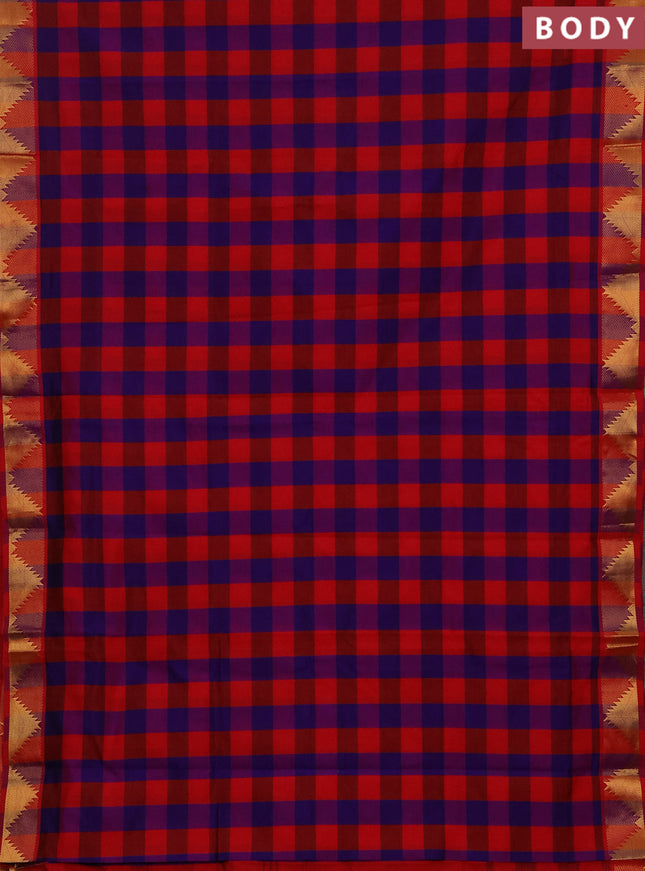 Red & Violet Semi Silk Cotton Saree - Paalum Pazhamum Checks