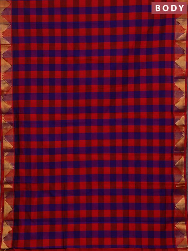 Red & Violet Semi Silk Cotton Saree - Paalum Pazhamum Checks