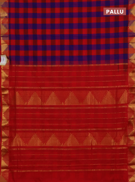 Red & Violet Semi Silk Cotton Saree - Paalum Pazhamum Checks