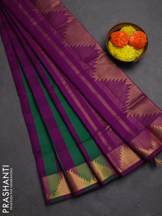 Purple & Green Semi Silk Cotton Saree - Paalum Pazhamum Checks